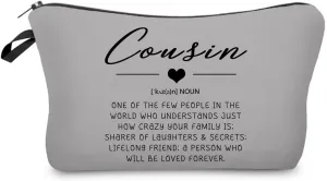 Funny Cousin Definition Makeup Bag Small Organizer Bag Toiletry Zipper Pouch Cousin Definition Cosmetic Bag Birthday Present for Cousins Women Sisters