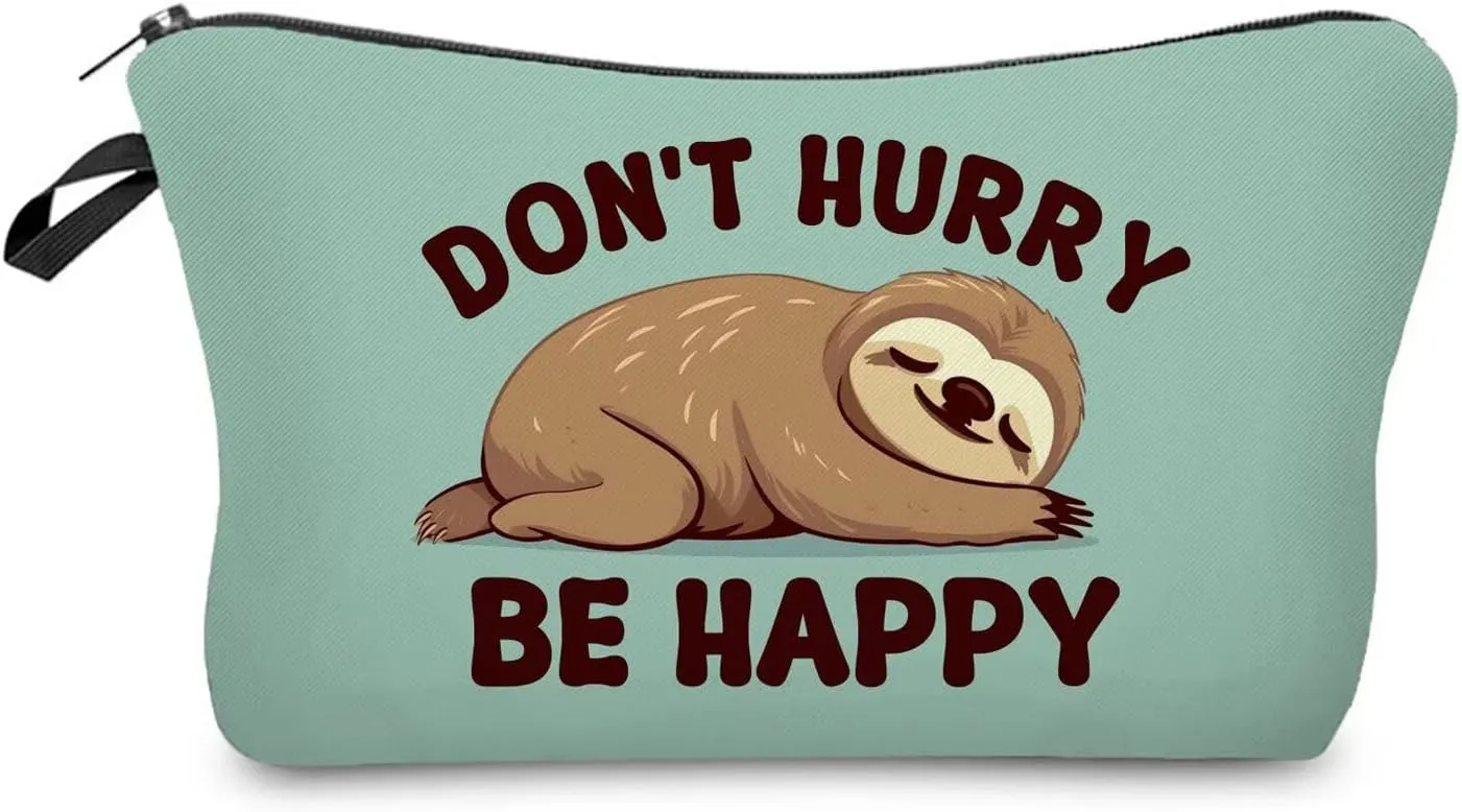 Funny Sloth Makeup Bag Cute Small Organizer Zipper Pouch Don't Hurry Be Happy Funny Sloth Cosmetic Bag Birthday Present for Women Friends