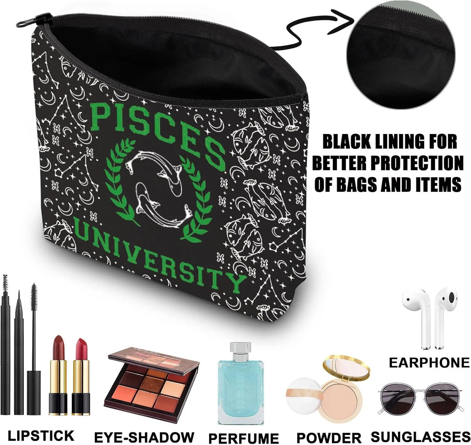 G2TUP Zodiac University Pisces Makeup Bag Horoscope Zodiac Pisces Gifts 12 Constellation Gifts Pisces Merchandise Astrology Zipper Bag (Pisces)