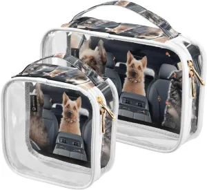 GAIGEO Three Dogs in Car Seat Clear Zippered Bag with Handles, Clear Bag for Travel, Cosmetic Travel Bags for Women, 2 Pack