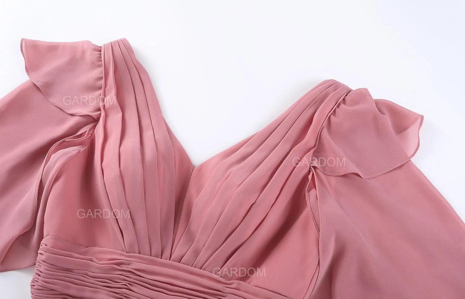 GARDOM Ruffle Sleeves Bridesmaid Dress for Wedding V Neck Chiffon Long Maxi Formal Dresses Wedding Evening Party Gowns