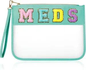 Geetery Chenille Letter Bag Nylon Portable Makeup Cases Preppy Patch with Zipper Cosmetic Toiletry Storage Bag for Women