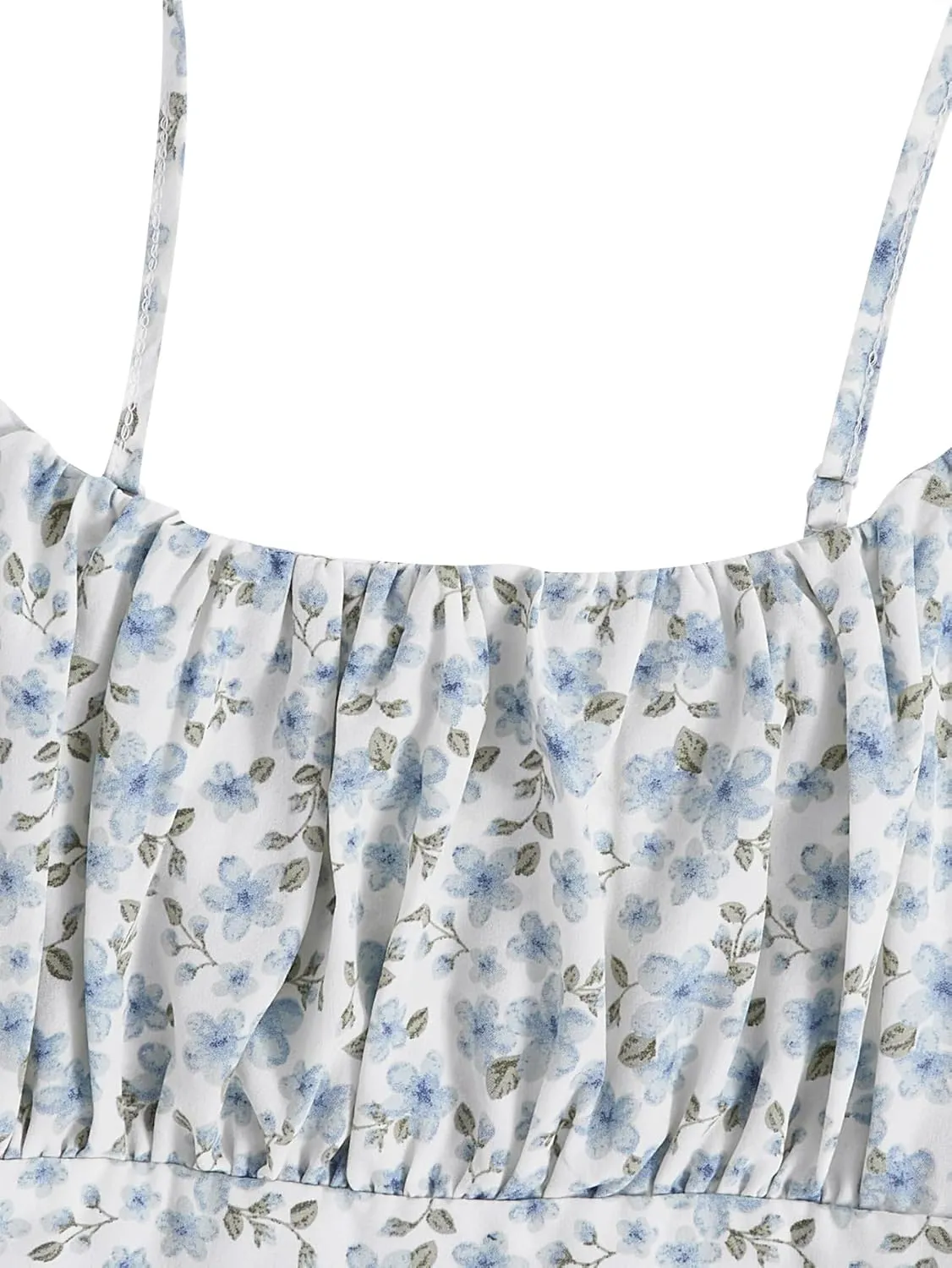 Girl's Summer Dress Floral Ruffle Hem Spaghetti Strap Ruched Bust Cami Short Dress Sundress