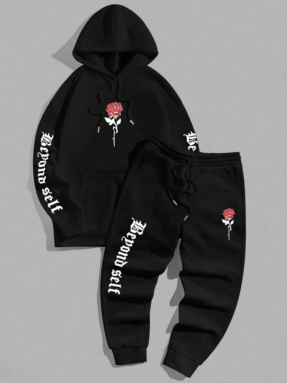 GORGLITTER Men's 2 Piece Sweatsuits Floral Letter Graphic Hoodie Sweatshirt Sweatpants Set Tracksuit