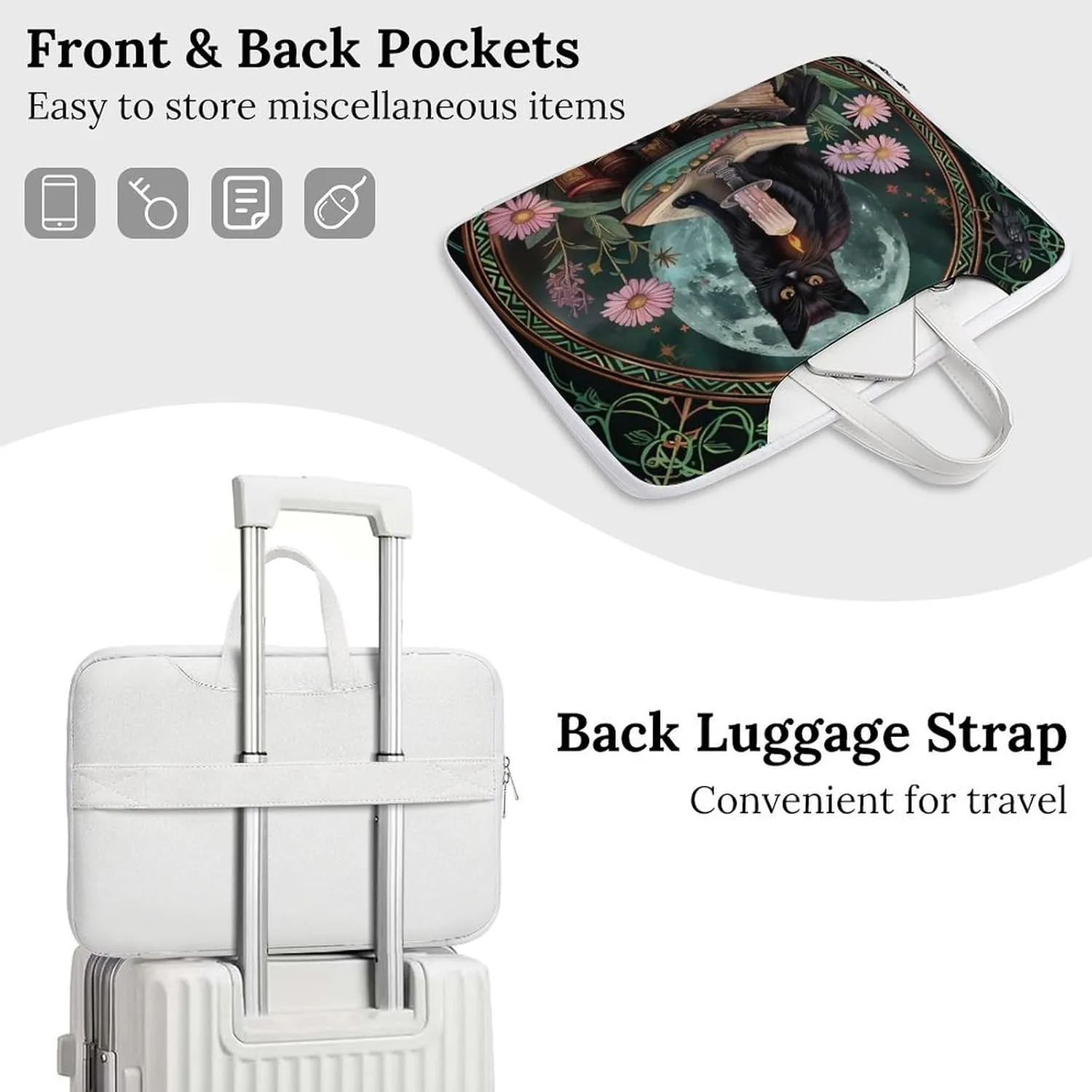 Gothic Cat Crow Daisy Floral Laptop Tote Bag Waterproof Computer Carrying Case Business Office Briefcase