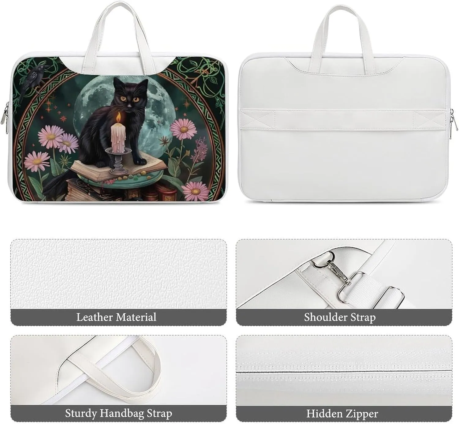 Gothic Cat Crow Daisy Floral Laptop Tote Bag Waterproof Computer Carrying Case Business Office Briefcase