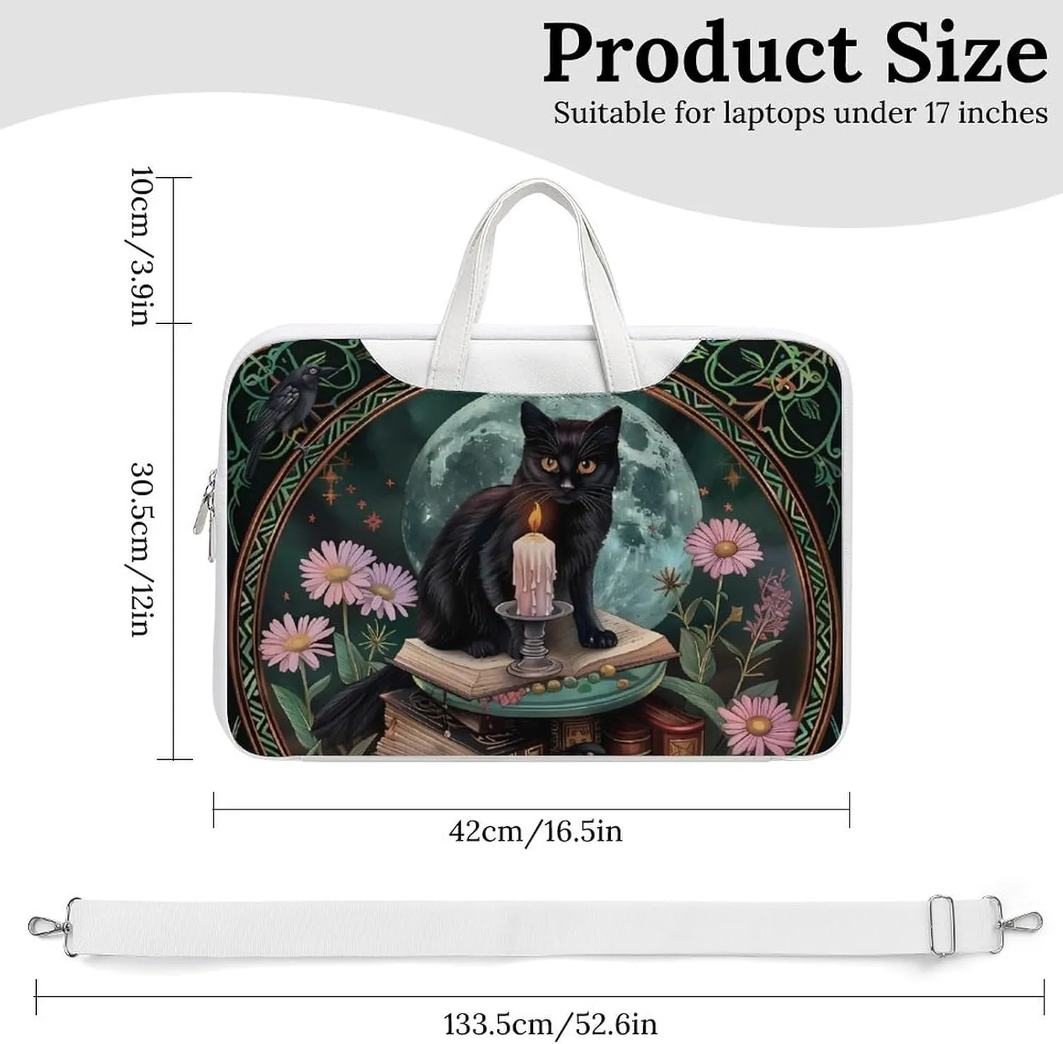 Gothic Cat Crow Daisy Floral Laptop Tote Bag Waterproof Computer Carrying Case Business Office Briefcase