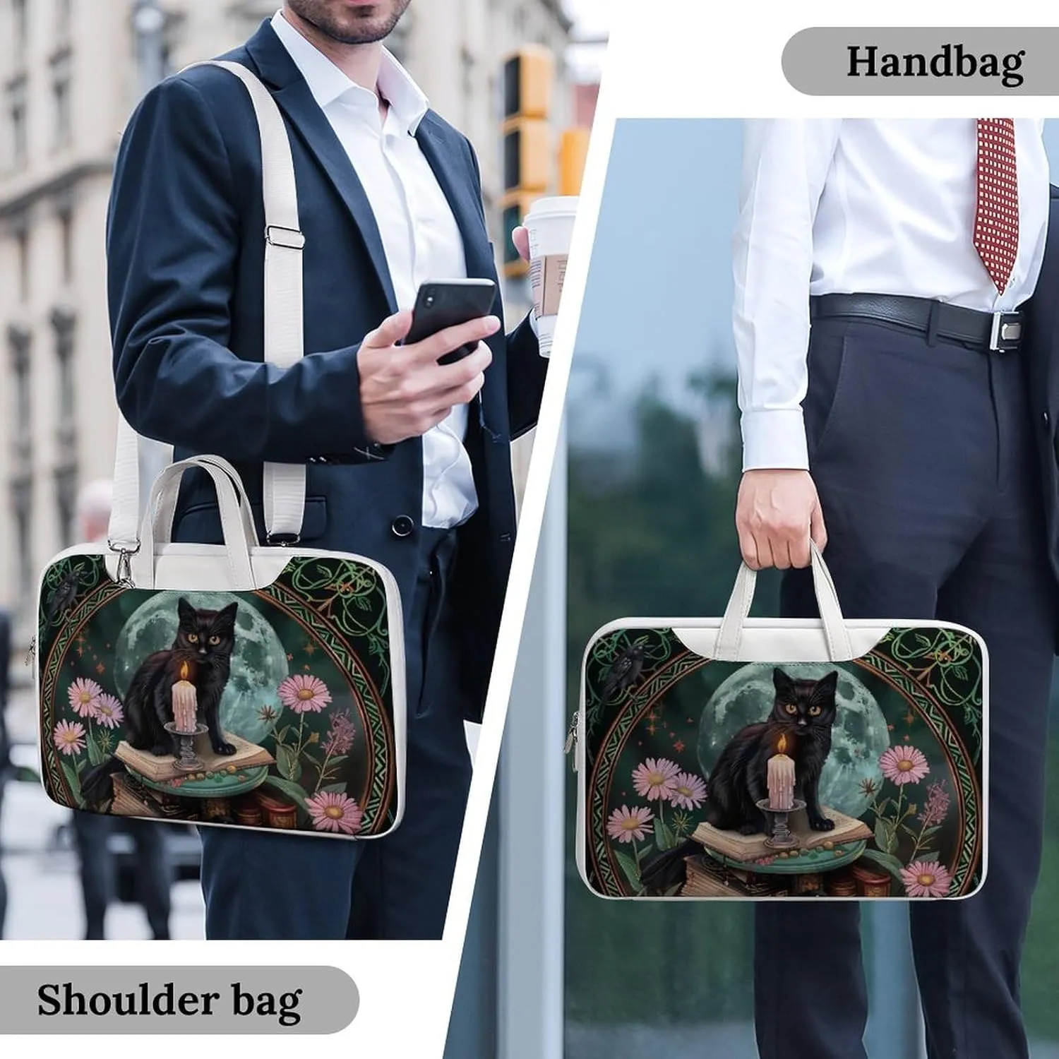 Gothic Cat Crow Daisy Floral Laptop Tote Bag Waterproof Computer Carrying Case Business Office Briefcase