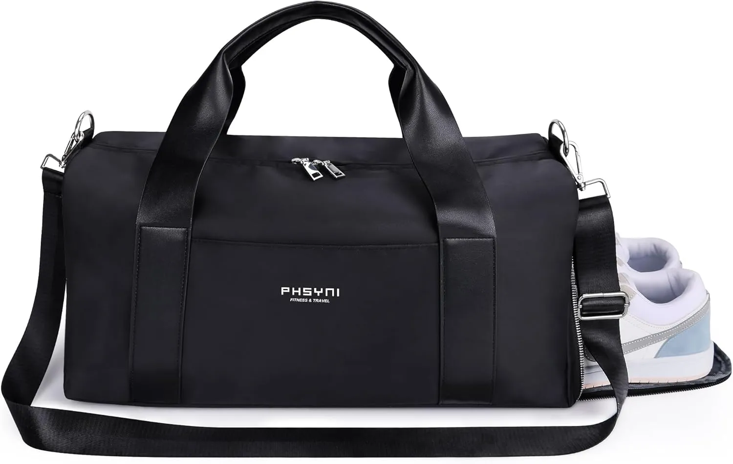 Gym Bag for Men and Women with Shoe Compartment & Wet Pocket - Duffle Bag for Travel Sports Fitness Workout Athletic, 19-Medium, Black