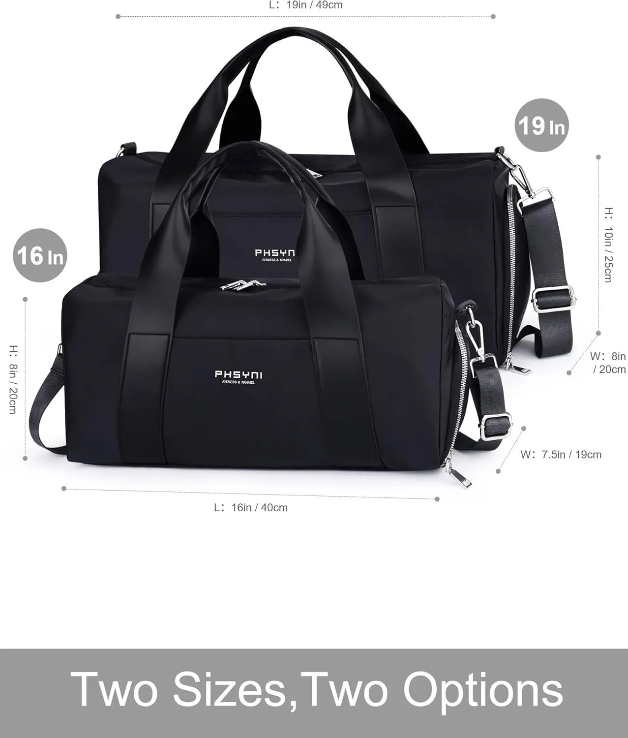 Gym Bag for Men and Women with Shoe Compartment & Wet Pocket - Duffle Bag for Travel Sports Fitness Workout Athletic, 19-Medium, Black