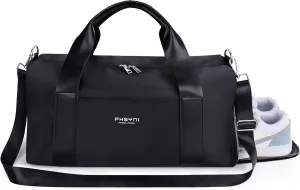 Gym Bag for Men and Women with Shoe Compartment & Wet Pocket - Duffle Bag for Travel Sports Fitness Workout Athletic, 19-Medium, Black