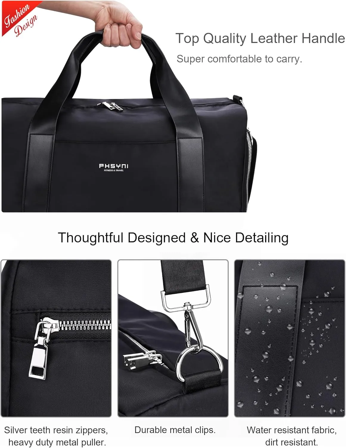 Gym Bag for Men and Women with Shoe Compartment & Wet Pocket - Duffle Bag for Travel Sports Fitness Workout Athletic, 19-Medium, Black