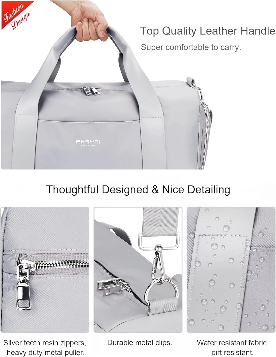 Gym Bag for Men and Women with Shoe Compartment & Wet Pocket - Duffle Bag for Travel Sports Fitness Workout Athletic, 19" Medium, Neutral Grey