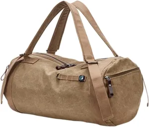 Gym bag for women Large Capacity Travel Bag Man Mountaineering Backpack Male Luggage Waterproof Canvas Bucket Shoulder Bags Men Backpacks(Khaki)