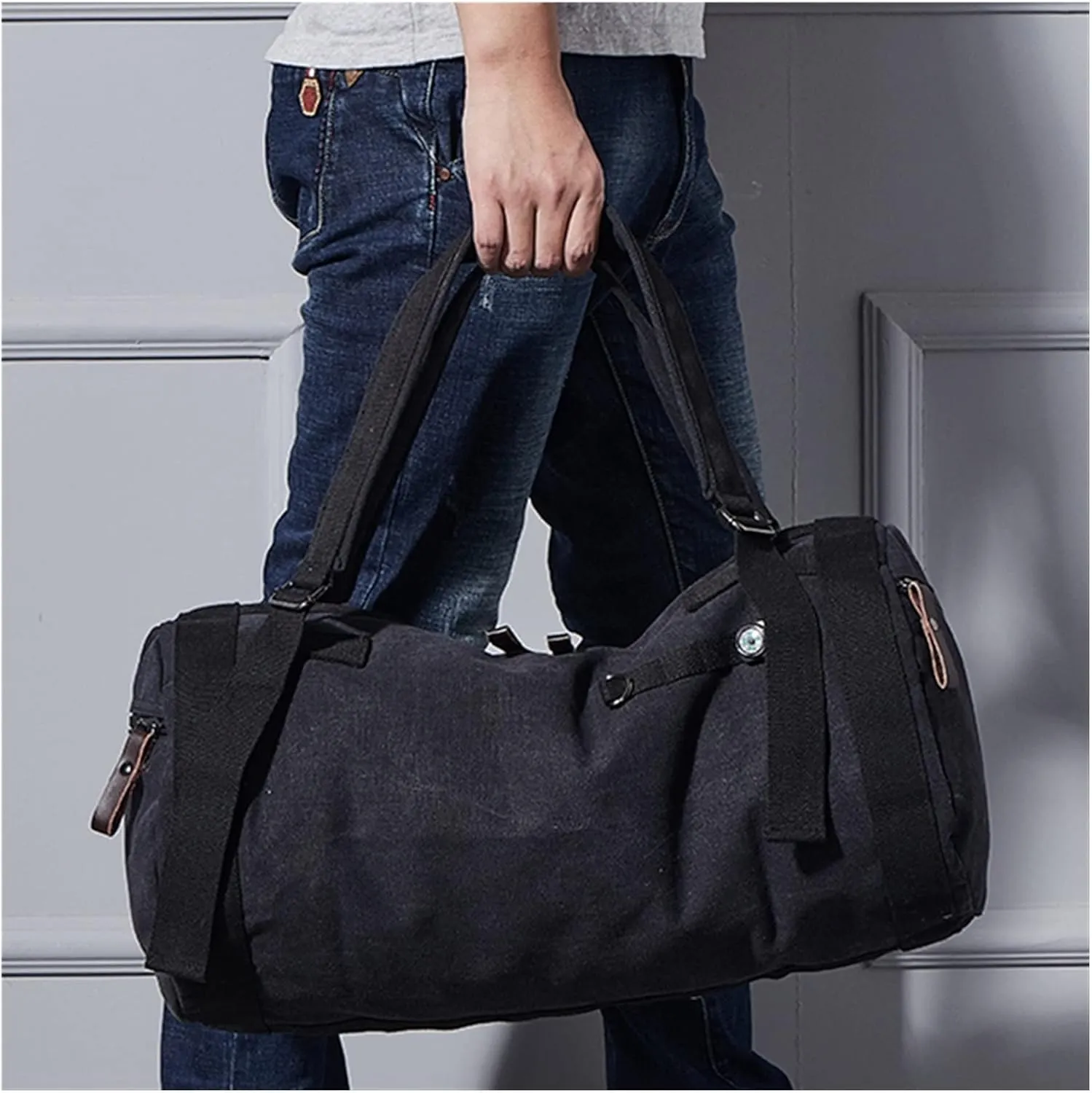 Gym bag for women Large Capacity Travel Bag Man Mountaineering Backpack Male Luggage Waterproof Canvas Bucket Shoulder Bags Men Backpacks(Khaki)
