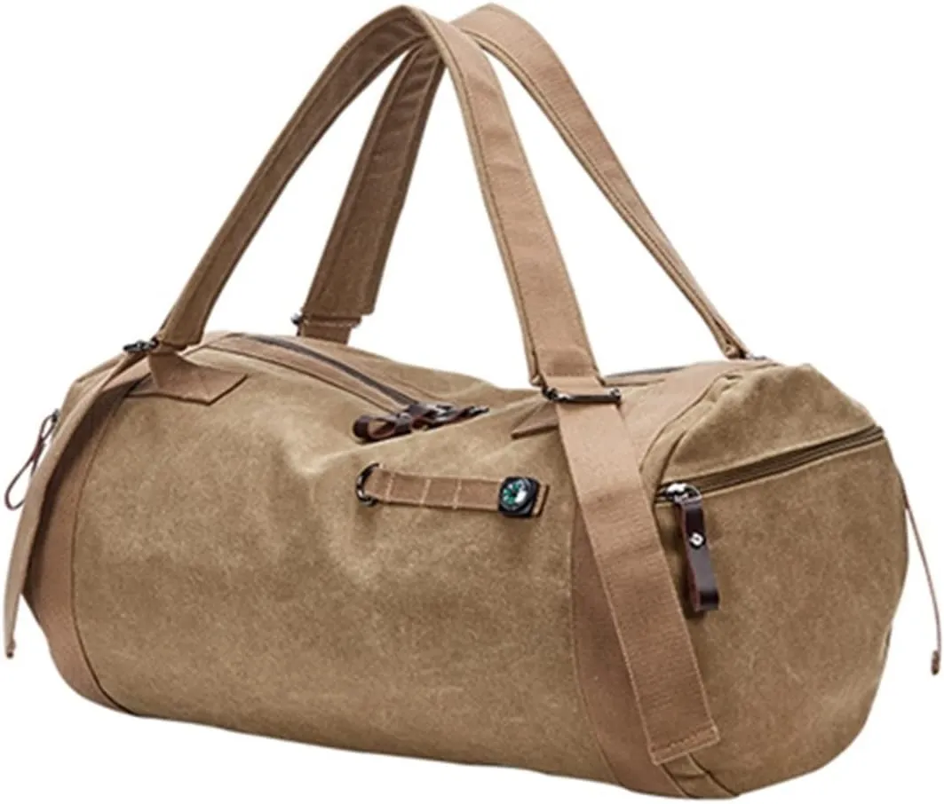 Gym bag for women Large Capacity Travel Bag Man Mountaineering Backpack Male Luggage Waterproof Canvas Bucket Shoulder Bags Men Backpacks(Khaki)