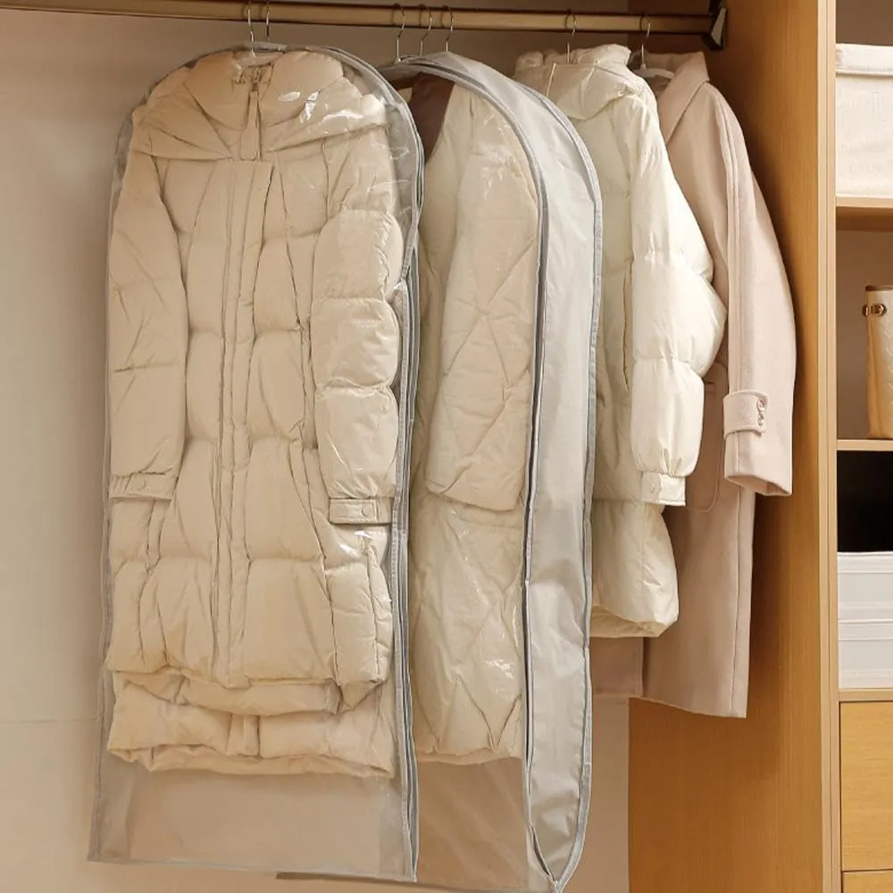 Hanging Garment Bags for Closet Storage, White Clothes Storage with Self Compression Zipper, Garment Storage Bag Protector for Hanging Clothes Storage (White S)