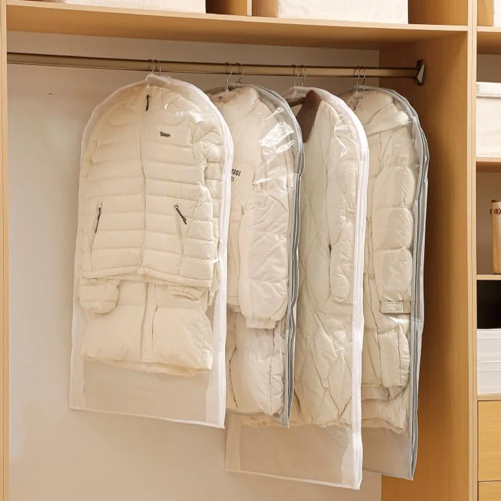 Hanging Garment Bags for Closet Storage, White Clothes Storage with Self Compression Zipper, Garment Storage Bag Protector for Hanging Clothes Storage (White S)