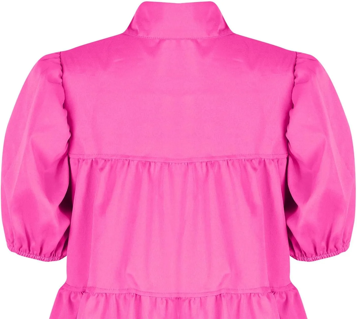 HGps8w Women's Cute Babydoll Dresses Casual Loose Puff Sleeve Ruffle Hem Button Down Tiered Pleated A-Line Shirt Mini Dress