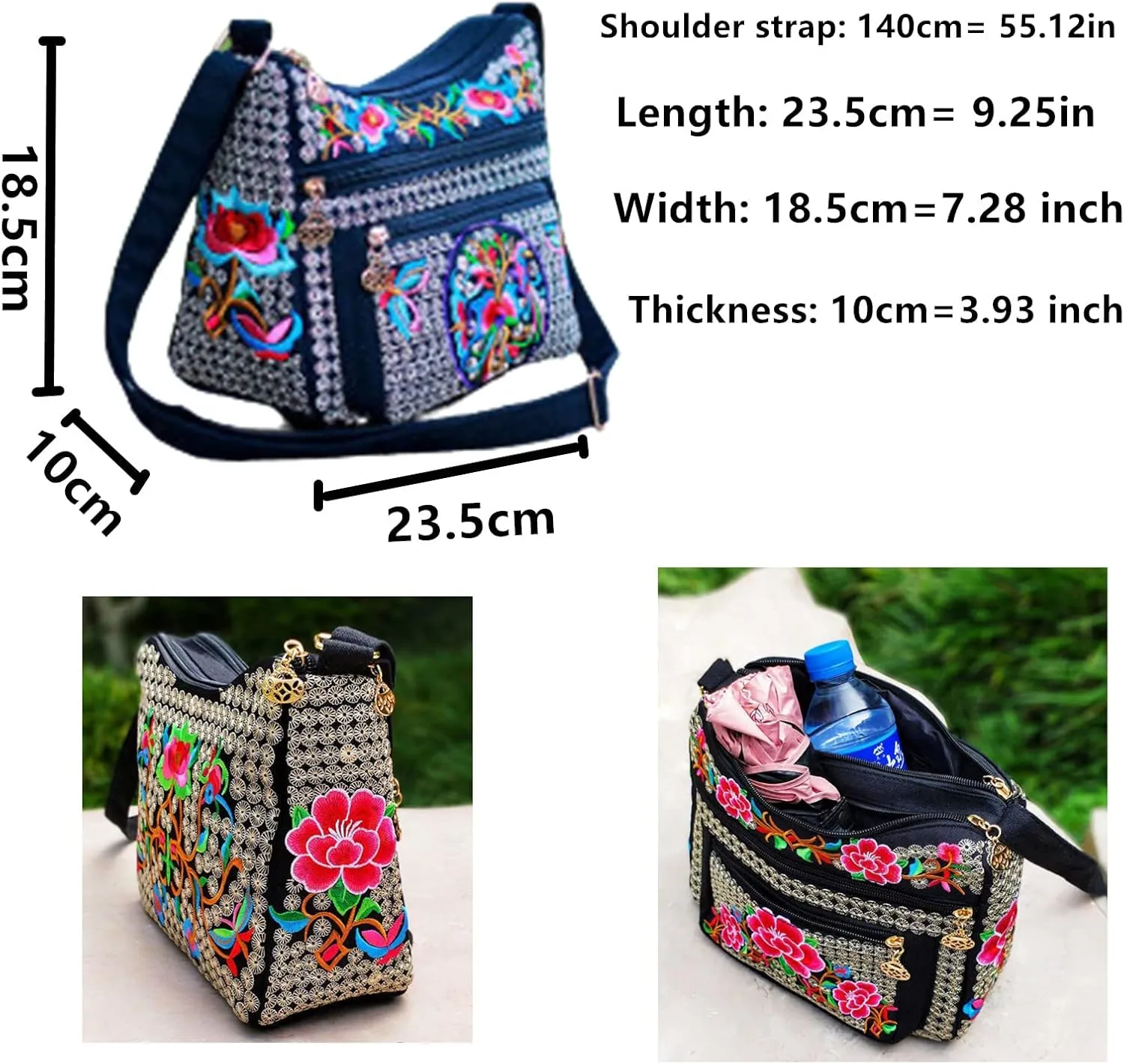 Hobo Crossbody Bag for women, Vintage Ethnic Tribal Embroidered Boho Hippie Tote Handbags Shoulder Purse