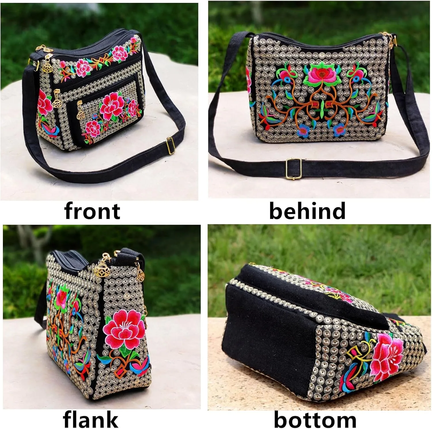 Hobo Crossbody Bag for women, Vintage Ethnic Tribal Embroidered Boho Hippie Tote Handbags Shoulder Purse