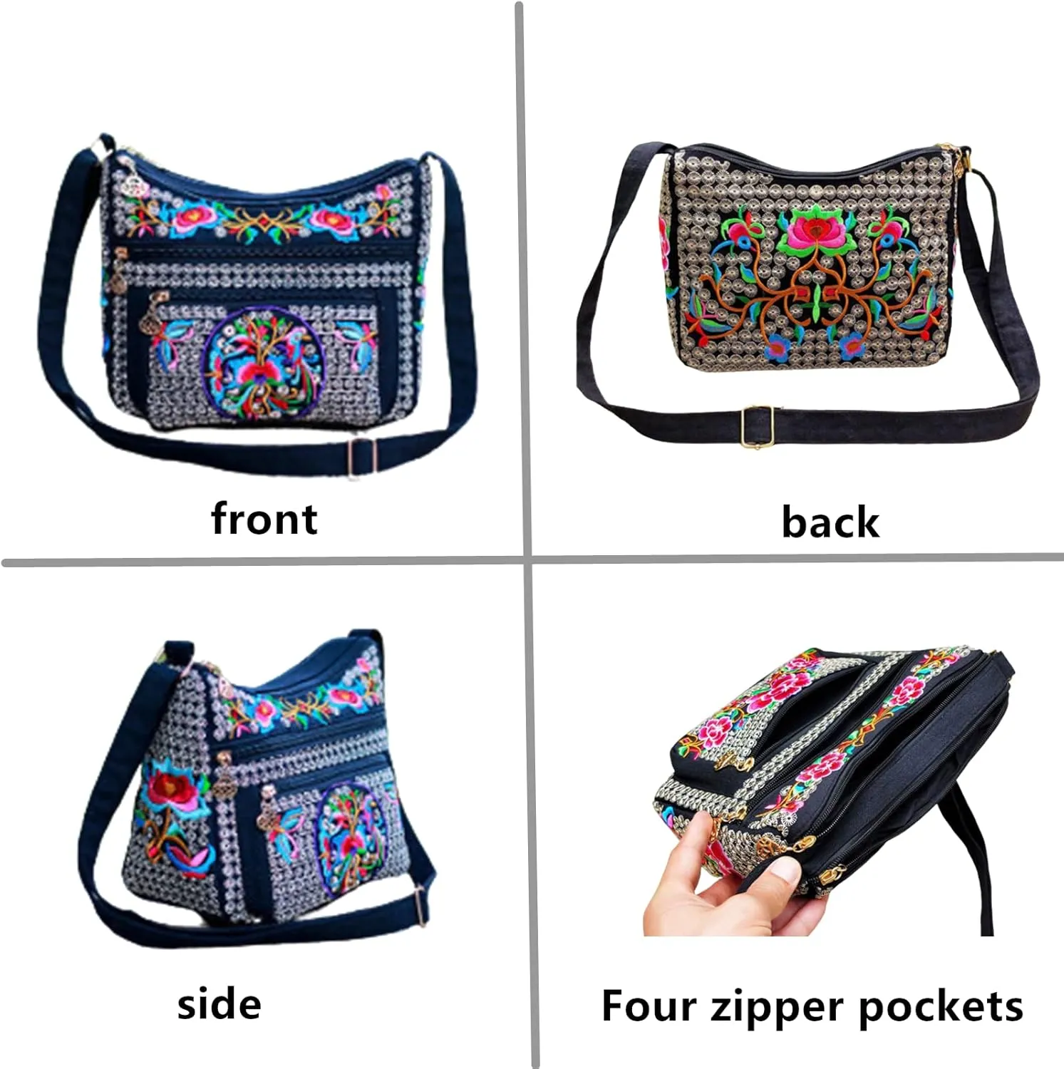 Hobo Crossbody Bag for women, Vintage Ethnic Tribal Embroidered Boho Hippie Tote Handbags Shoulder Purse