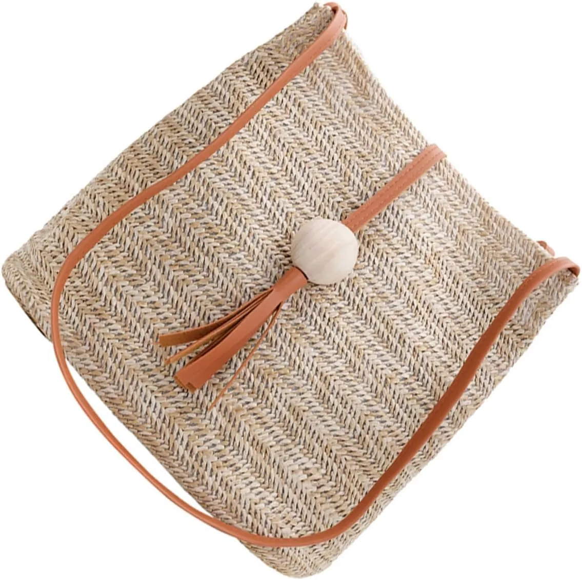 Homoyoyo 1pc Portable Straw Woven Beach Tote Bag for Women Lightweight Summer Bucket Bag Brown for Storing Essentials Like Lipstick Phone and Wallet present for