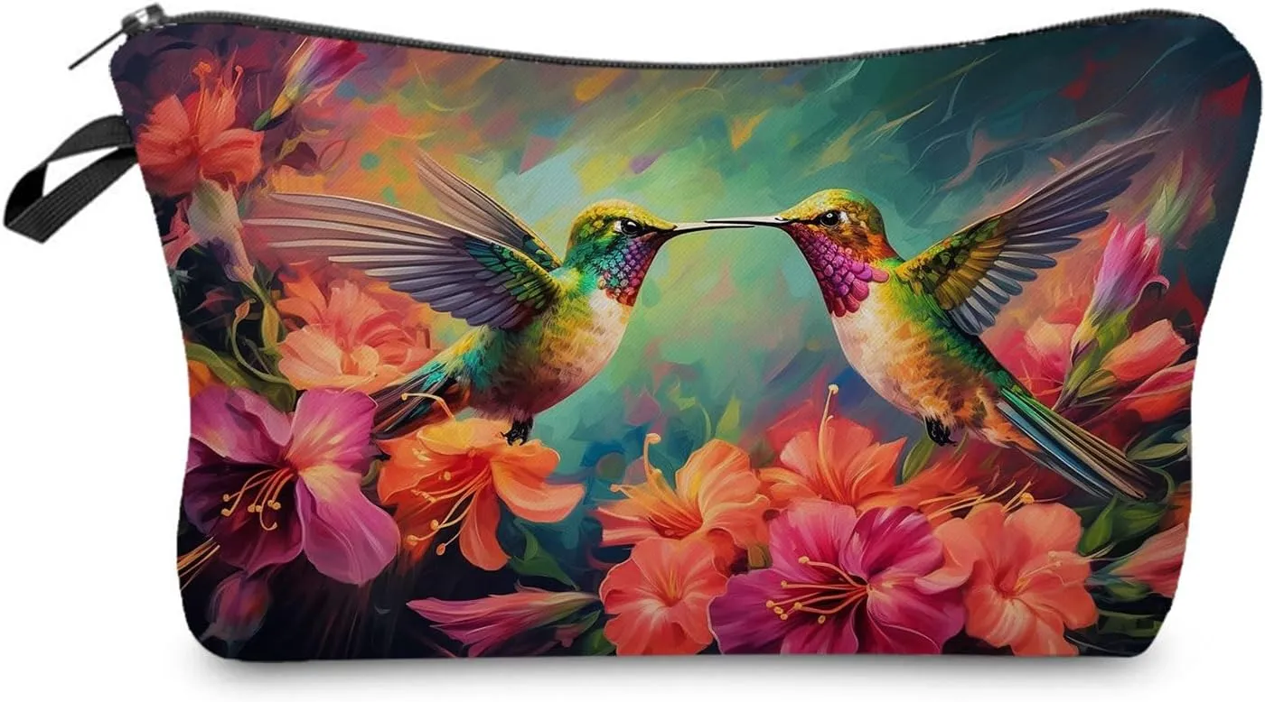 Hummingbird Gift Hummingbird Makeup Bag Cute Small Makeup Organizer Bag Travel Toiletry Zipper Pouch Trochilus Cosmetic Bag Birthday Christmas Gift for Bird Lovers Women