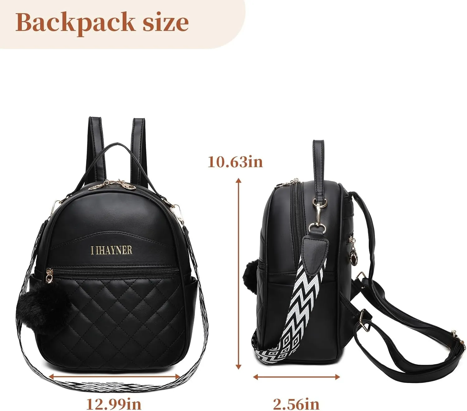 I IHAYNER Girls Fashion Backpack Purse Small Cute Mini Backpack for Girls Teen Vegan Leather Women Pom Backpack Shoulder Bag Black-1