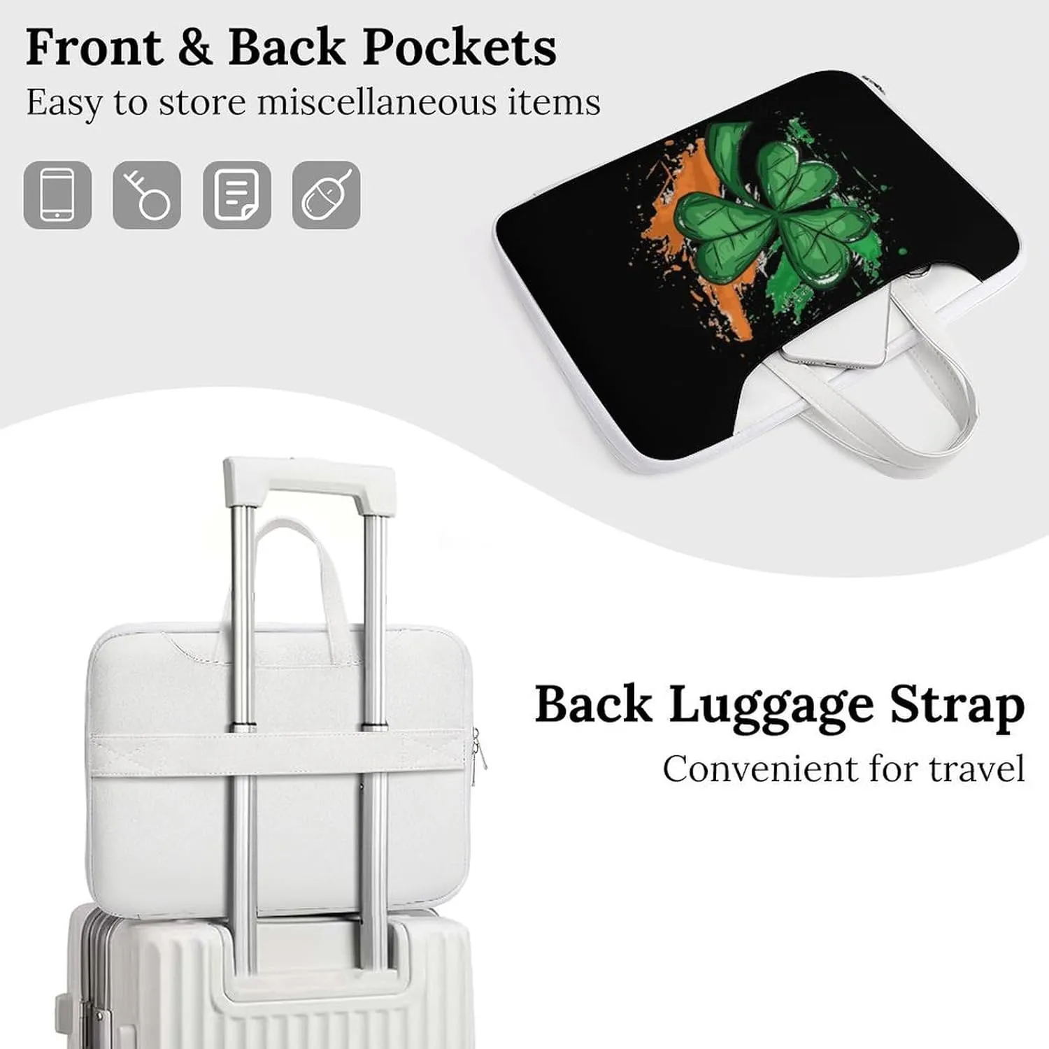 Ireland Irish Flag Green St. Patrick's Day Laptop Tote Bag Waterproof Computer Carrying Case Business Office Briefcase
