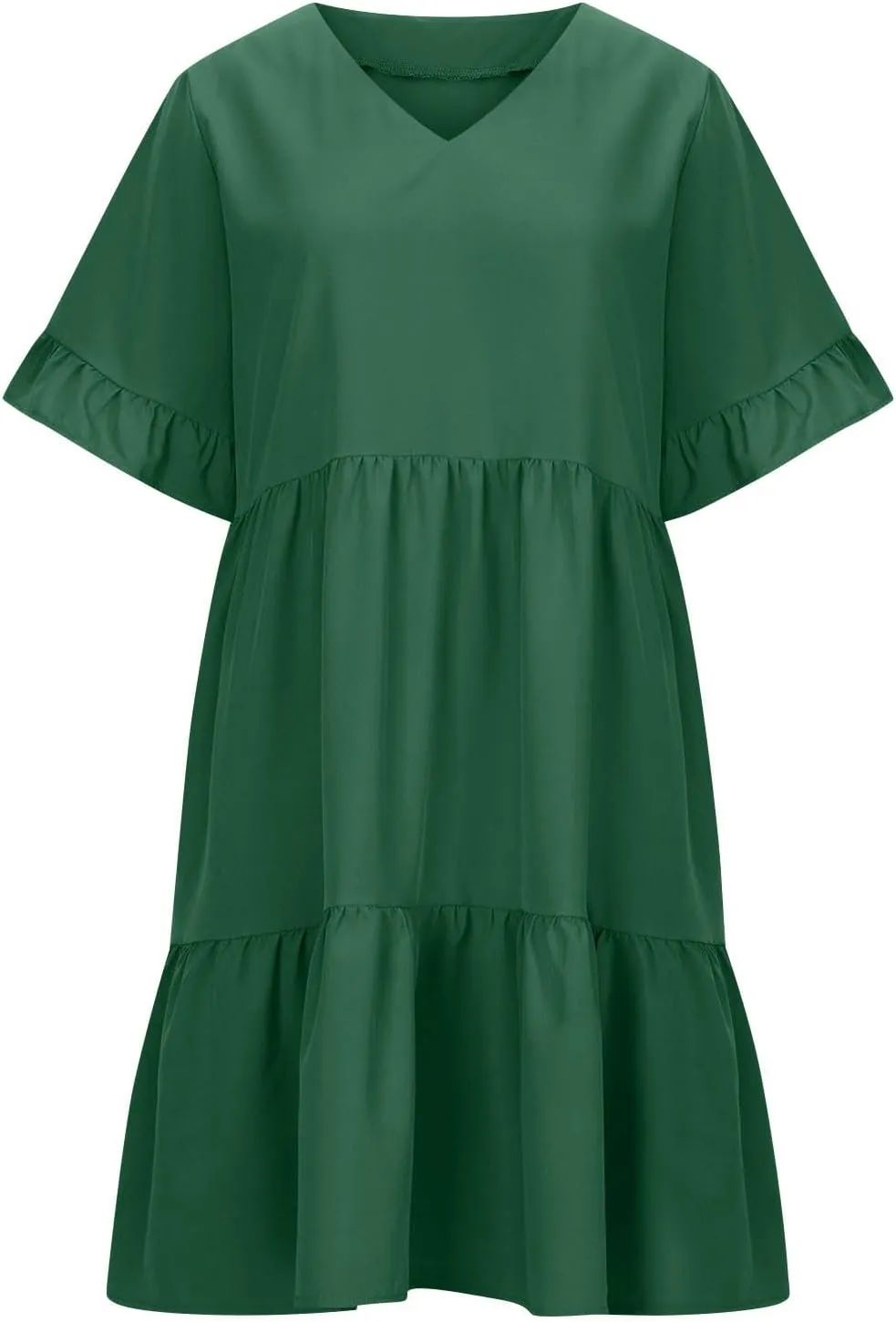 JOAU Dresses for Women Summer 2025 V Neck Short Ruffle Sleeve A Line Tiered Flowy Casual Trendy Mini Beach Dress with Pockets