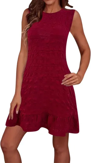 JOAU Womens Textured Sundress 2025 Summer Sleeveless Tie Backless Tank Dress Beach Vacation Boho Ruffle Hem Mini Dresses