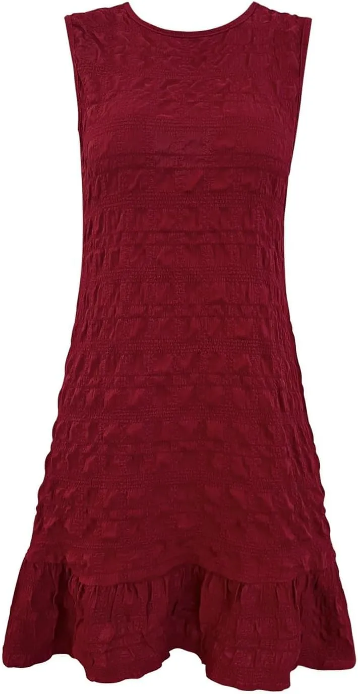 JOAU Womens Textured Sundress 2025 Summer Sleeveless Tie Backless Tank Dress Beach Vacation Boho Ruffle Hem Mini Dresses