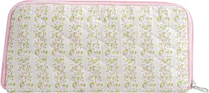 JOVAKIT Quilted Makeup Brush Holder Travel Cosmetic Bag for Women, Floral Coquette Cotton Makeup Brush Case Toiletry Zipper Make Up Pouch, Travel Storage Organizer Pouch (Pink Floral)