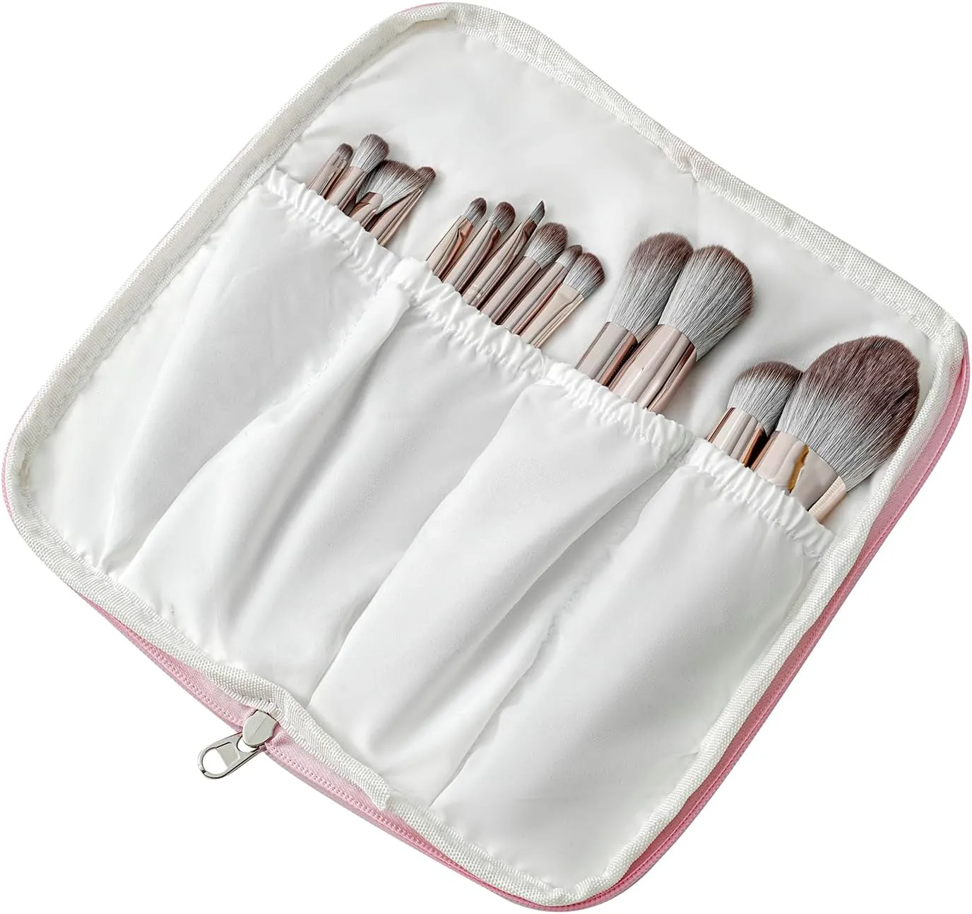 JOVAKIT Quilted Makeup Brush Holder Travel Cosmetic Bag for Women, Floral Coquette Cotton Makeup Brush Case Toiletry Zipper Make Up Pouch, Travel Storage Organizer Pouch (Pink Floral)