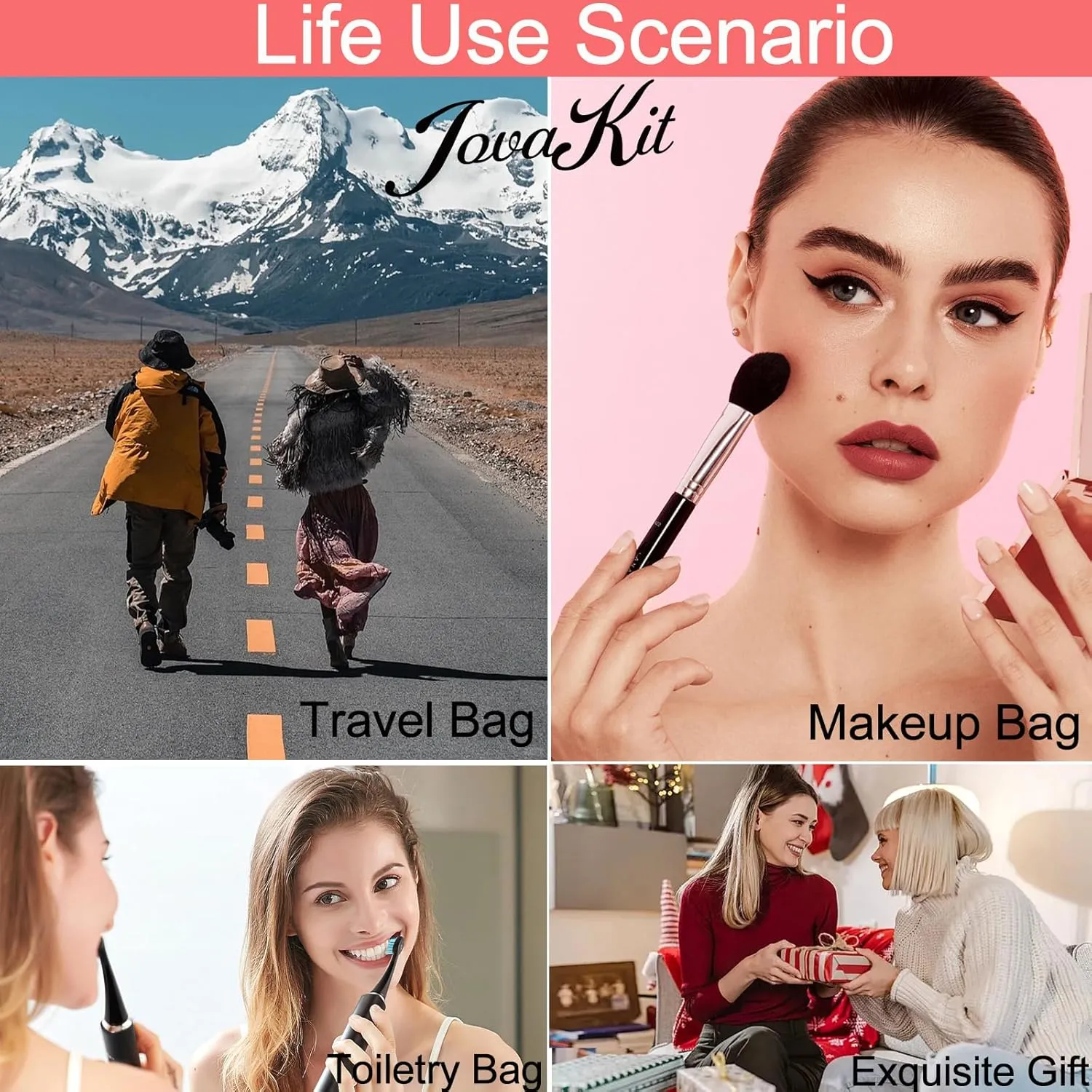JOVAKIT Small Portable Silicone Makeup Bag for Women with Decorative Holes, Travel Waterproof Toiletry Cosmetic Bag Gifts for Women, Zipper Closure Makeup Case with Handle (Purple)