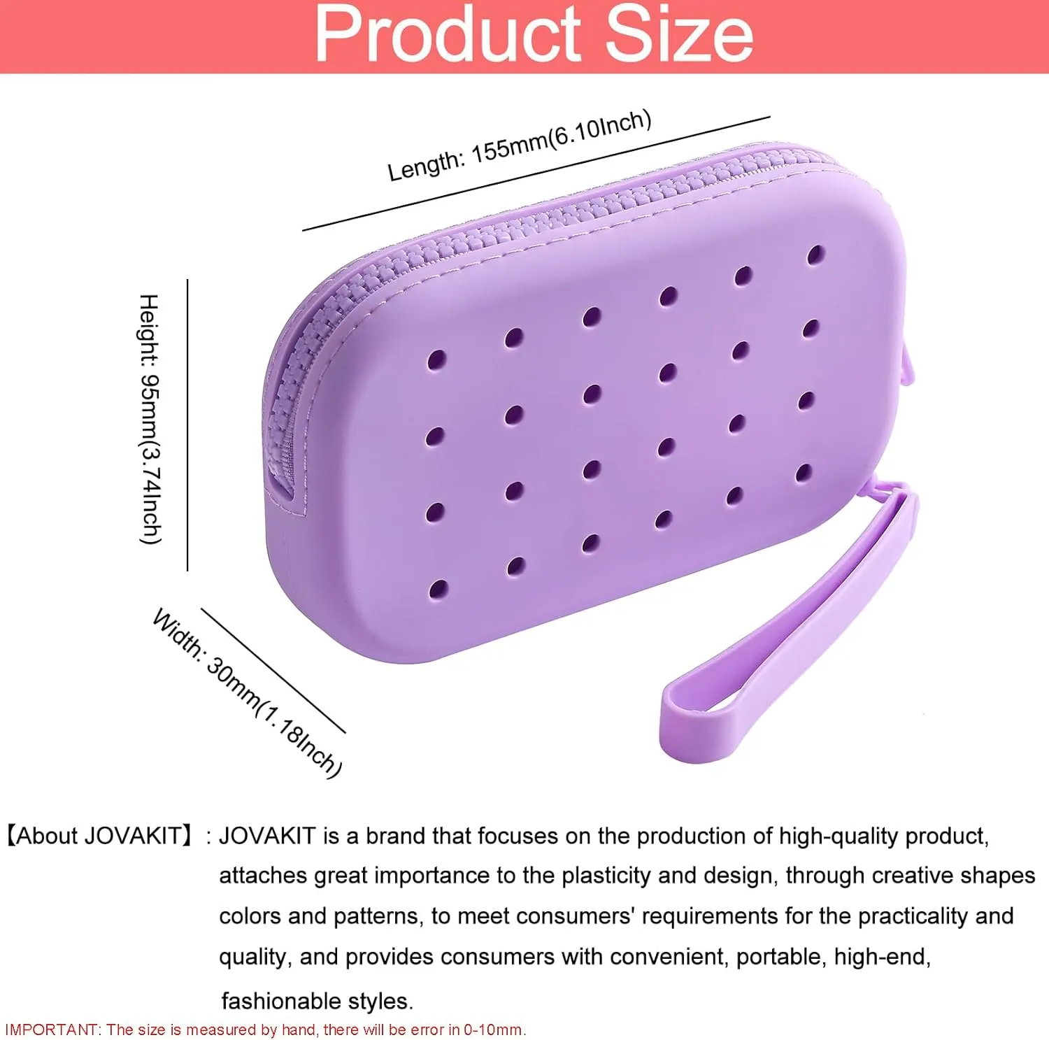 JOVAKIT Small Portable Silicone Makeup Bag for Women with Decorative Holes, Travel Waterproof Toiletry Cosmetic Bag Gifts for Women, Zipper Closure Makeup Case with Handle (Purple)