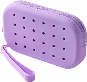 JOVAKIT Small Portable Silicone Makeup Bag for Women with Decorative Holes, Travel Waterproof Toiletry Cosmetic Bag Gifts for Women, Zipper Closure Makeup Case with Handle (Purple)