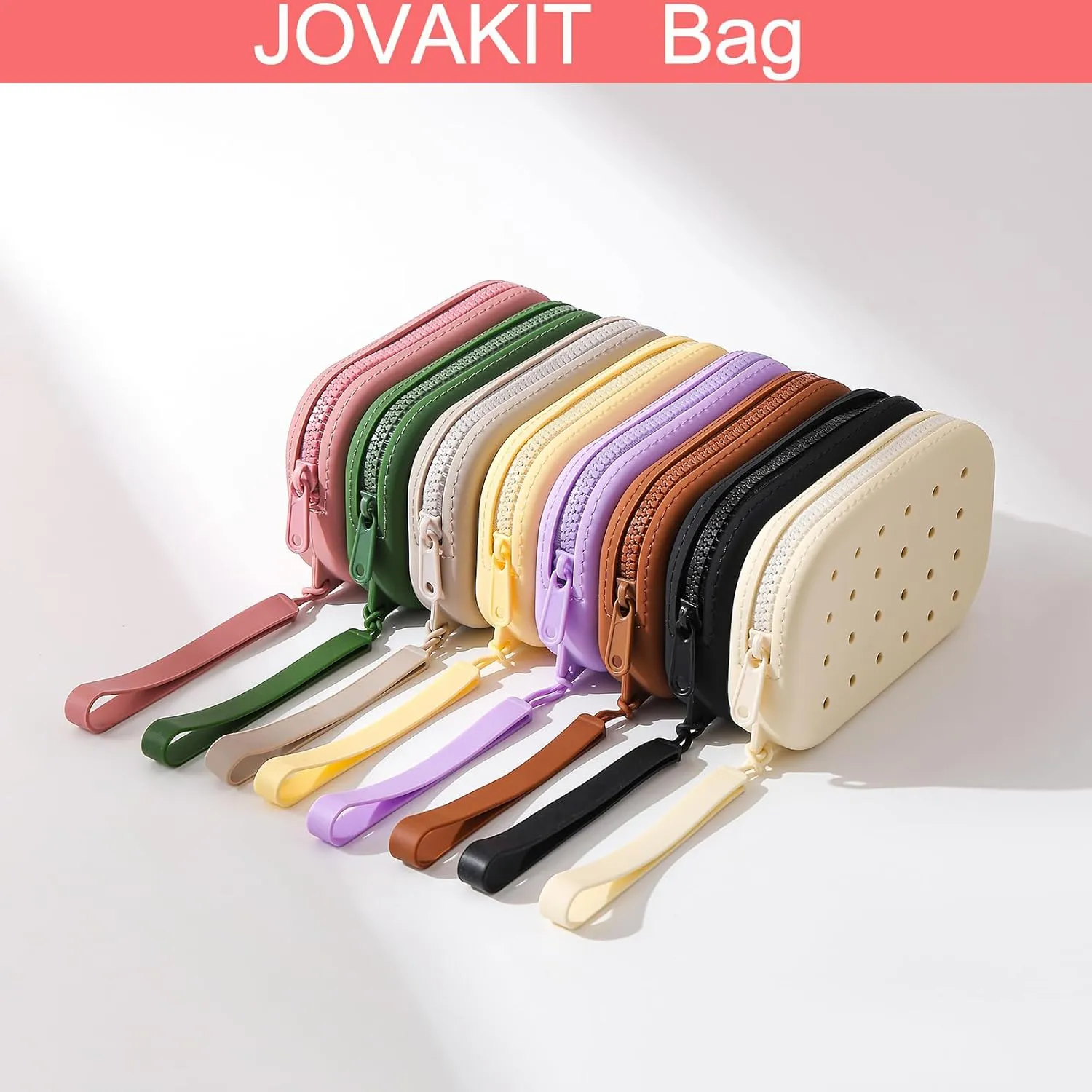 JOVAKIT Small Portable Silicone Makeup Bag for Women with Decorative Holes, Travel Waterproof Toiletry Cosmetic Bag Gifts for Women, Zipper Closure Makeup Case with Handle (Purple)
