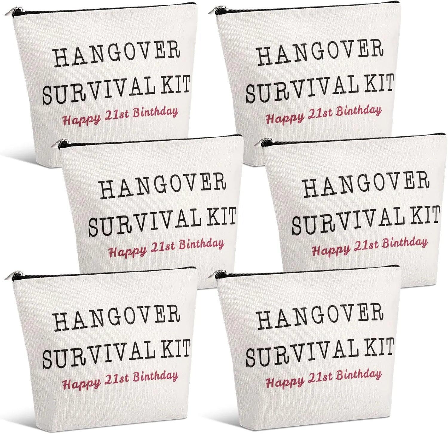 Kacctyen 6 Pcs Hangover Kits 21st Birthday Party Favors Hangover Makeup Bags Survival Kit Happy 21st Birthday Gifts for Women Friends Bestie Sister Christmas
