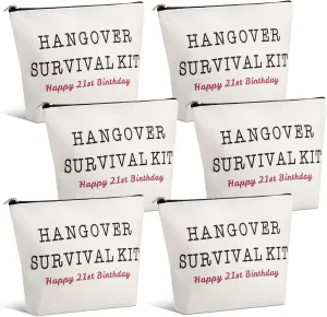 Kacctyen 6 Pcs Hangover Kits 21st Birthday Party Favors Hangover Makeup Bags Survival Kit Happy 21st Birthday Gifts for Women Friends Bestie Sister Christmas