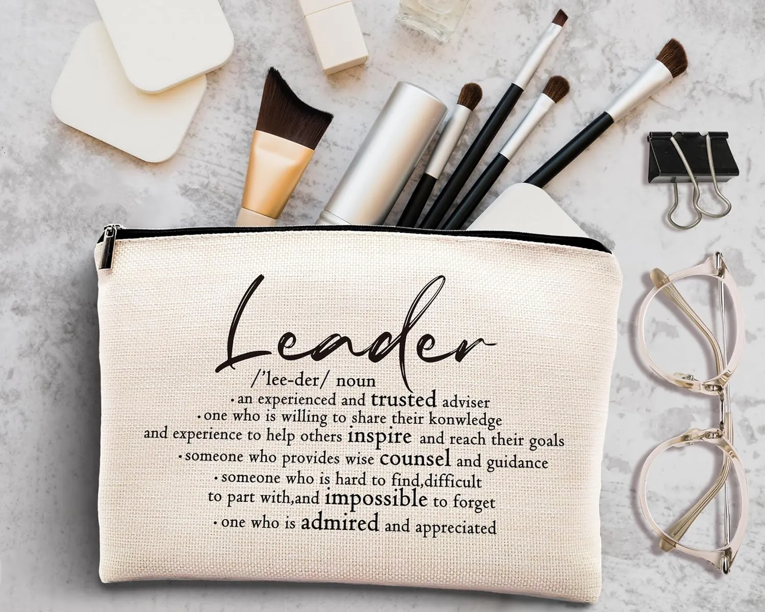 kdqua Leadership Gifts Makeup Bag, Leader Appreciation Gifts for Women Female Boss Mentor, Boss Day Gifts Thank You Supervisor Gift Linen Cosmetic Bag Zipper Pouch Travel Organizer Toiletry Bag