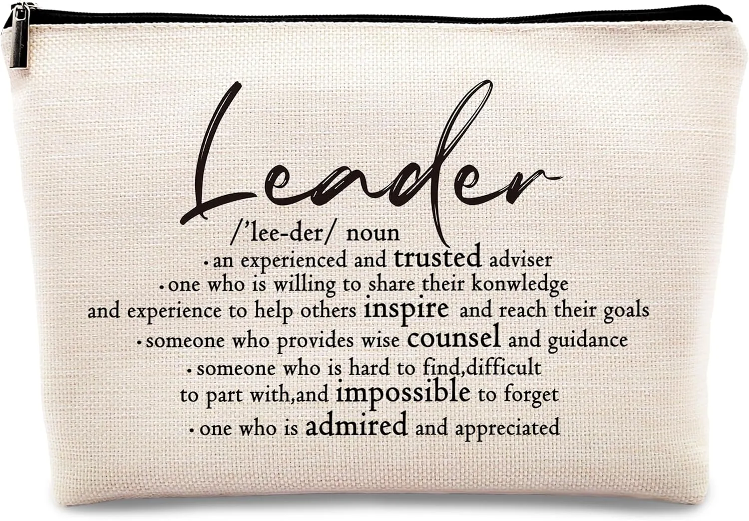 kdqua Leadership Gifts Makeup Bag, Leader Appreciation Gifts for Women Female Boss Mentor, Boss Day Gifts Thank You Supervisor Gift Linen Cosmetic Bag Zipper Pouch Travel Organizer Toiletry Bag