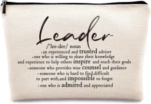 kdqua Leadership Gifts Makeup Bag, Leader Appreciation Gifts for Women Female Boss Mentor, Boss Day Gifts Thank You Supervisor Gift Linen Cosmetic Bag Zipper Pouch Travel Organizer Toiletry Bag