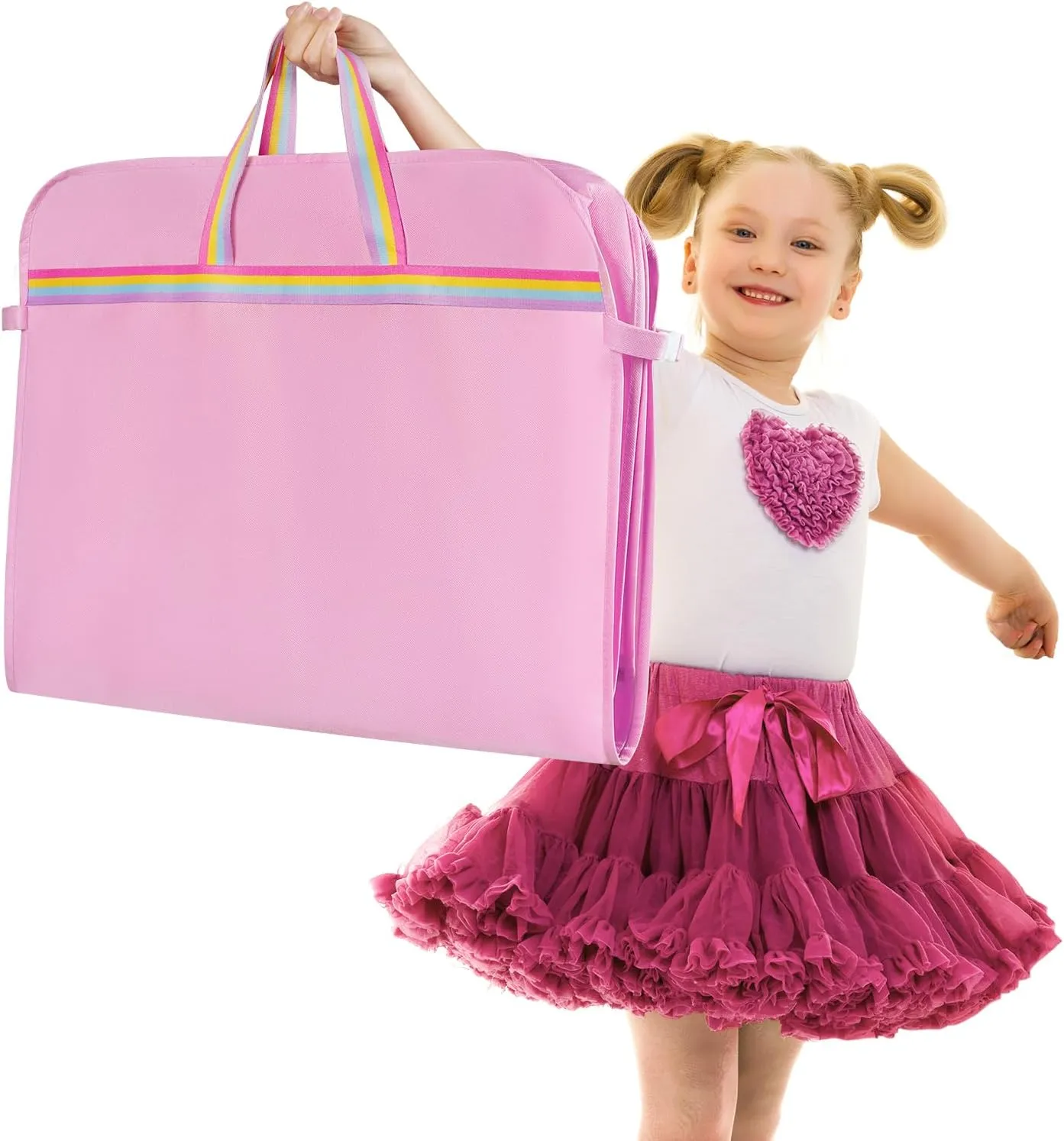 KEEGH Garment Bags for Dance Costumes 40 Inch, Dance Costume Garment Bag, Kids Dance Garment Bags for Dancers with 3 Zipper Pockets for Dance Competitions, Ballet, Theatre, Pink