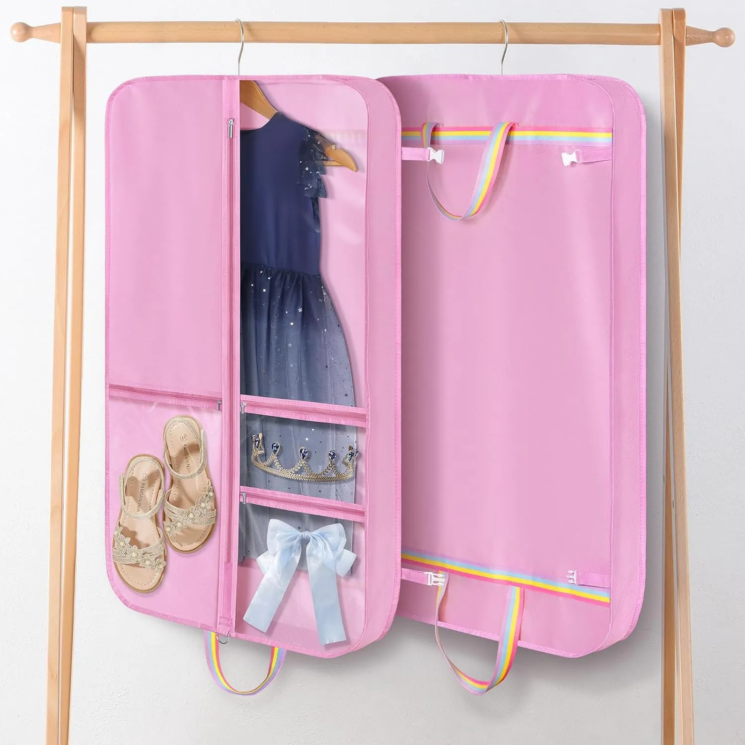 KEEGH Garment Bags for Dance Costumes 40 Inch, Dance Costume Garment Bag, Kids Dance Garment Bags for Dancers with 3 Zipper Pockets for Dance Competitions, Ballet, Theatre, Pink
