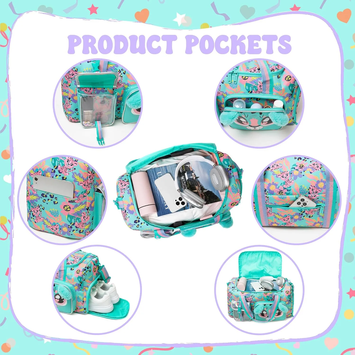 Kids Duffle Bag Girls Travel Bag for Kids Overnight Bag for Girls Dance Bag for Girls Weekender Bag Gym Bag with Shoe Compartment