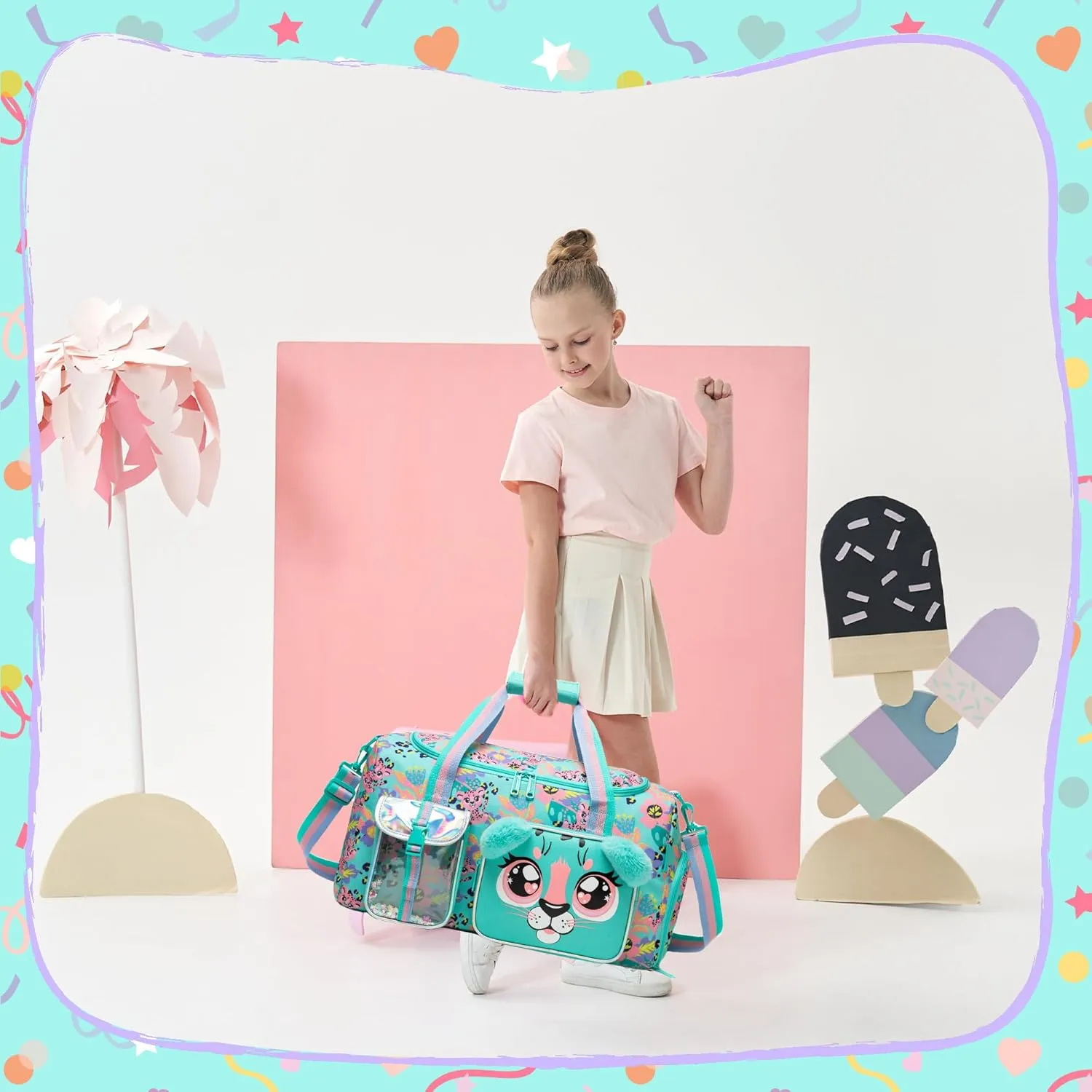 Kids Duffle Bag Girls Travel Bag for Kids Overnight Bag for Girls Dance Bag for Girls Weekender Bag Gym Bag with Shoe Compartment