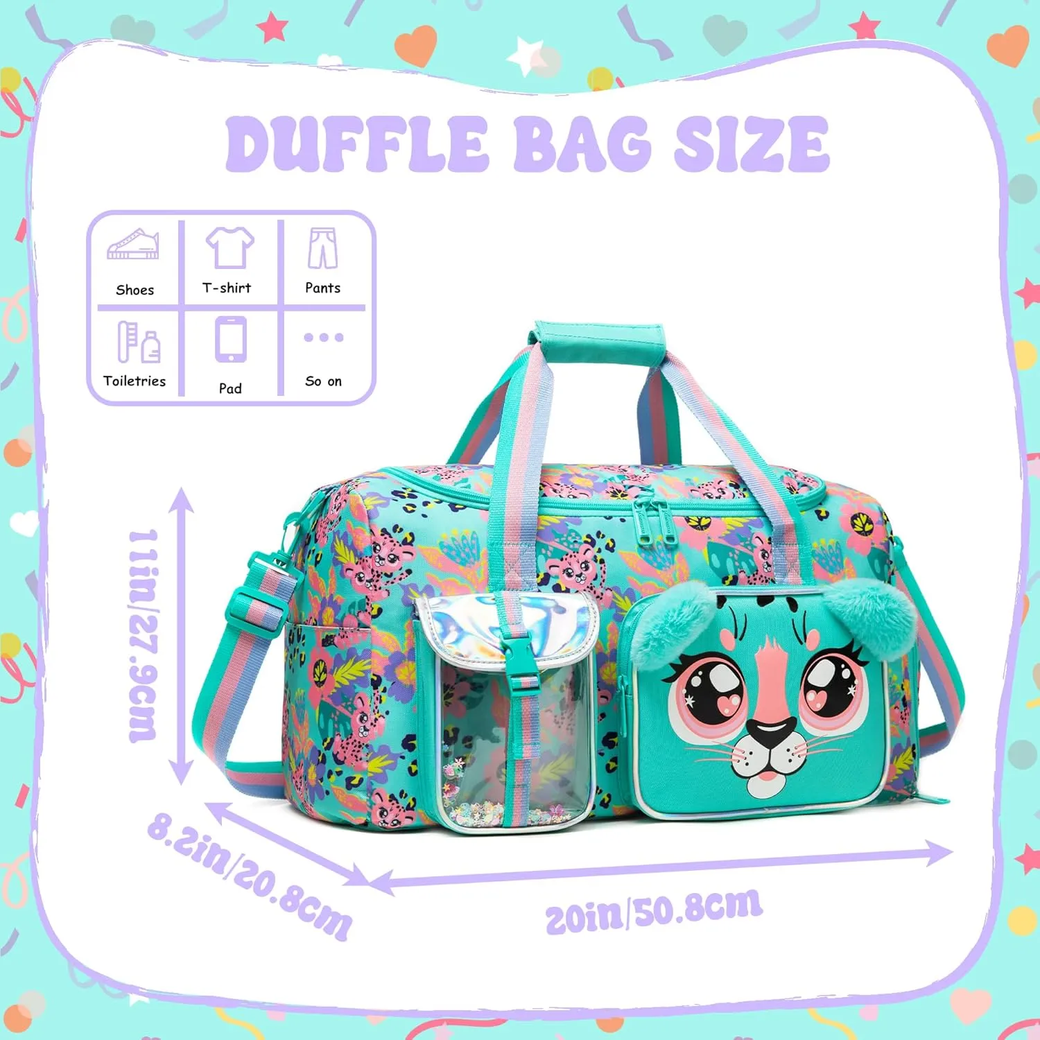 Kids Duffle Bag Girls Travel Bag for Kids Overnight Bag for Girls Dance Bag for Girls Weekender Bag Gym Bag with Shoe Compartment