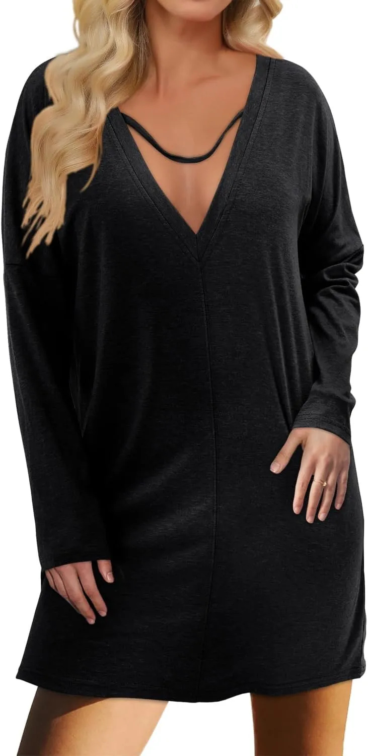 KISSMODA Womens Casual Tunic Tops for Leggings Long Sleeve Fall Shirts with Pockets